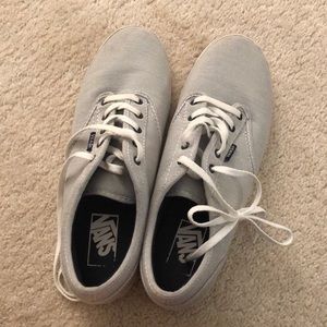 Gray and White striped Vans